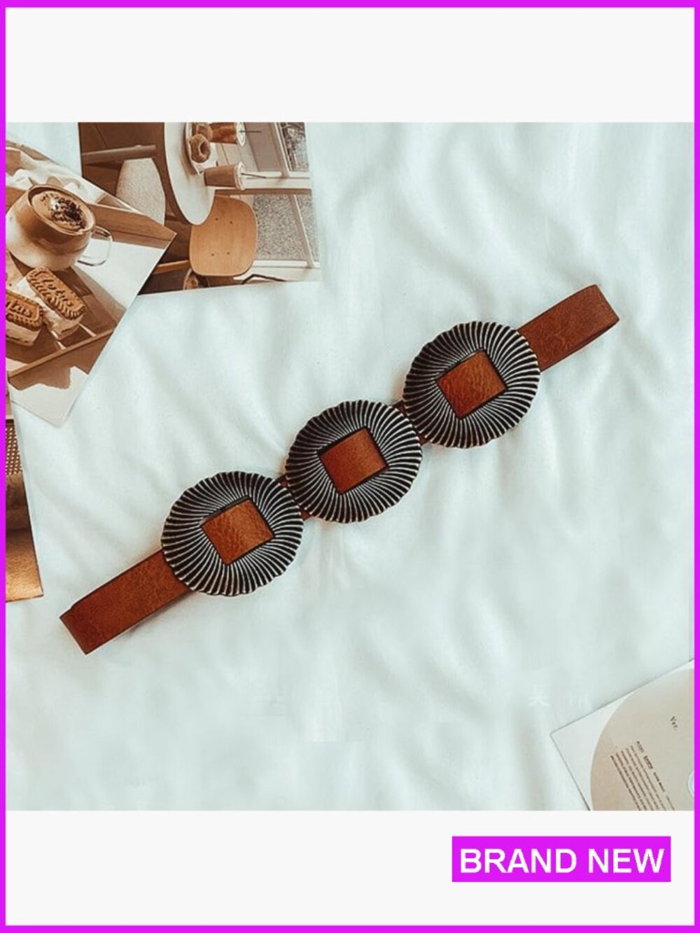 Western Concho Belt Boho Style Adjustable Faux Leather Disc Buckle Fashion - Picture 3 of 4